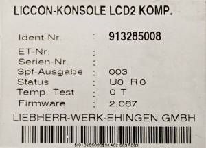 Reparatur Liebherr Liccon Konsole  LCD1/LCD2